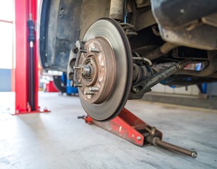 Car undercarriage in a repair shop