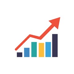 Dynamic bar chart with rising arrow signifies business growth and success