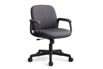 Obraz premium Comfortable gray office chair with wheels rotating on transparent background, perfect for work or study