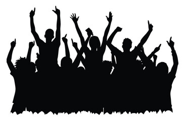 Silhouette of a Crowd Cheering and Celebrating at a Concert or Event