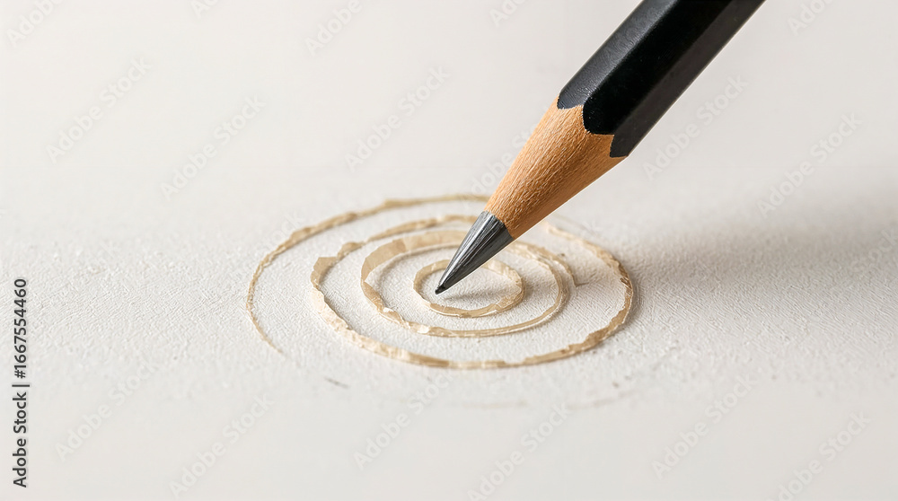 Aufkleber a pencil tip carves a spiral into a textured surface. the sharp point of the graphite contrasts with