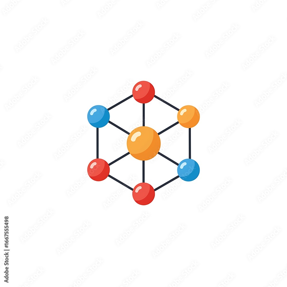 Poster vibrant molecular structure with interconnected spheres representing science and innovation