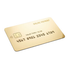 Golden credit card for online payment isolated on transparent background