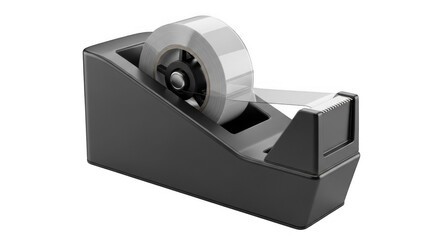 A Modern Sleek Desk Tape Dispenser with a Roll of Clear Adhesive Tape Ready for Use