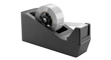 A Modern Sleek Desk Tape Dispenser with a Roll of Clear Adhesive Tape Ready for Use