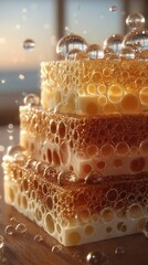 Stacked porous blocks with water droplets