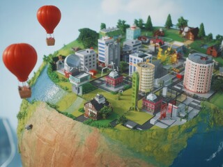The earth's globe with buildings and streets, isometric view, flat design. Illustration pixel art style.