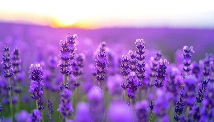 Naklejka premium Lavender field sunset