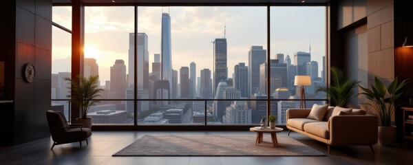 Modern Apartment with City Skyline View