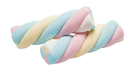 Colorful twisted marshmallows, white background isolated