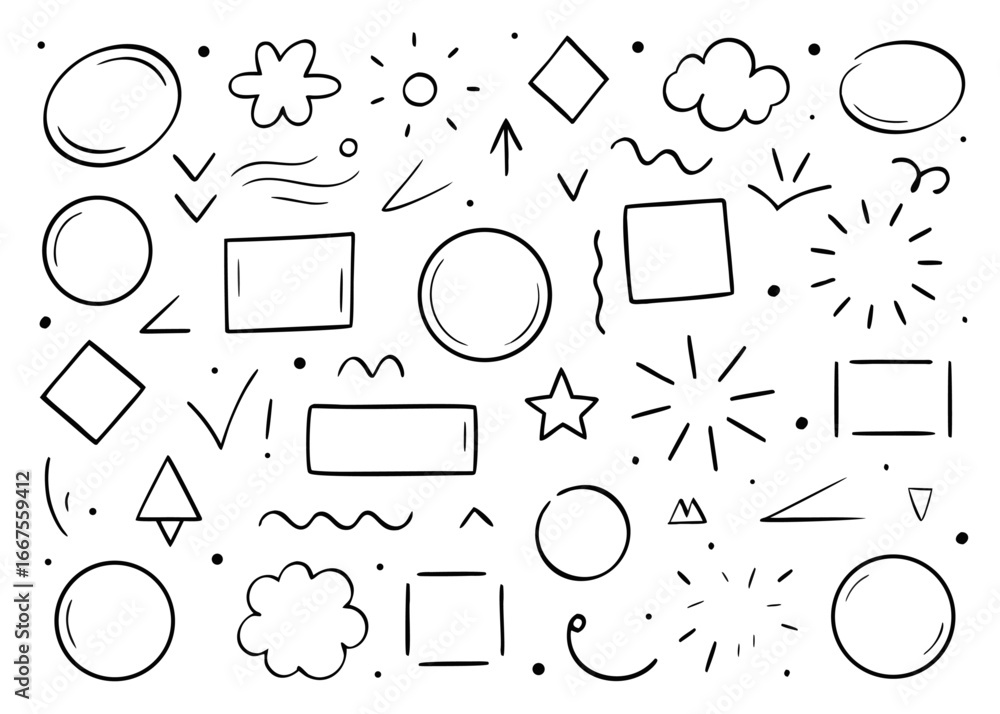 Poster hand drawn pencil scribble border frame collection featuring organic textured lines and artistic ske