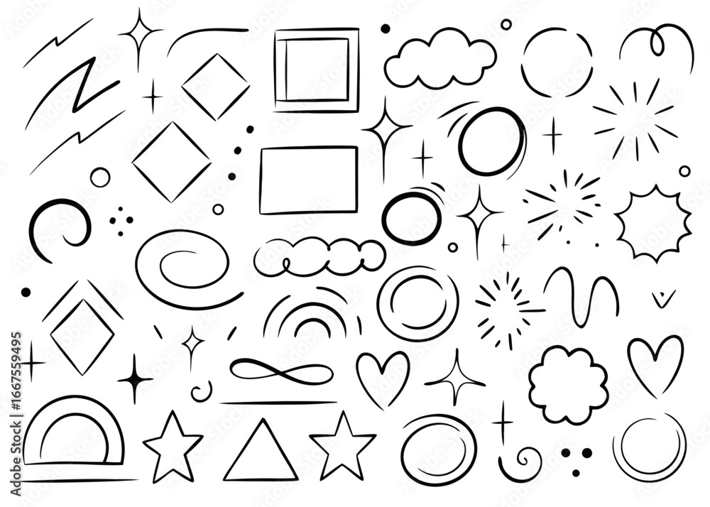 Poster hand drawn pencil scribble border collection featuring artistic frames and textured elements for cre