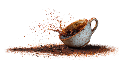 A cup of coffee was spilled isolated on a white background