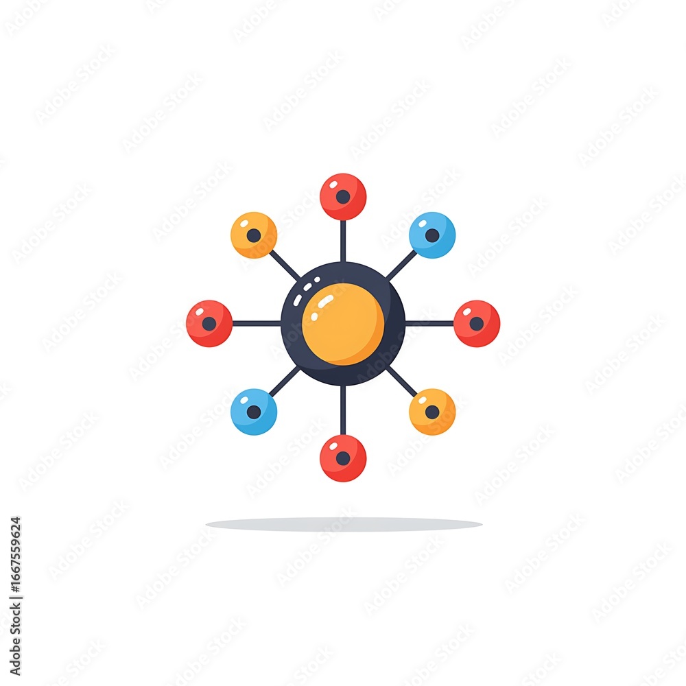 Aufkleber dynamic network connection concept with colorful nodes and central hub symbolizing growth and innova