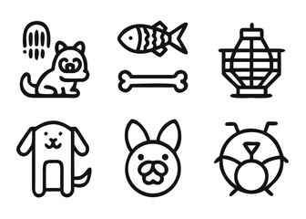 Collection of animal graphics featuring a feline companion with adaptable outline thickness for diverse applications