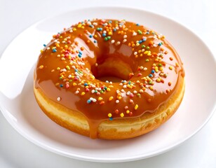 Caramel-glazed donut on a plate