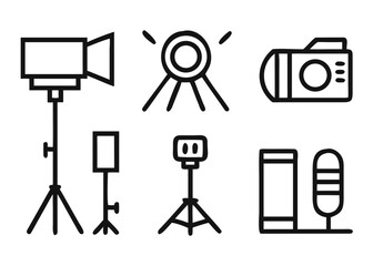 Comprehensive photography studio equipment icon set featuring essential gear for visual creatives and professionals
