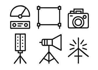 Comprehensive collection of photographic studio equipment symbols for creative projects and visual communication needs