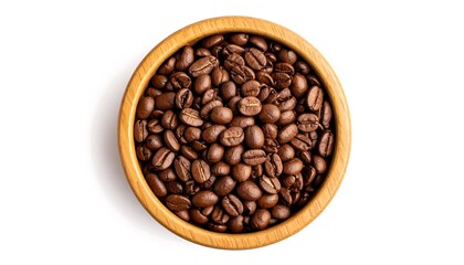 Fototapeta premium Roasted Coffee Beans in Wooden Bowl Isolated on White Background.
