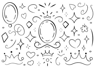 Fototapeta premium Charming hand drawn princess crown mirror frame design featuring ornate decorative elements and regal accents