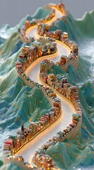 Fototapeta premium Creative Miniature Great Wall Art on Textured Mountains for Cultural Design or Art Exhibition