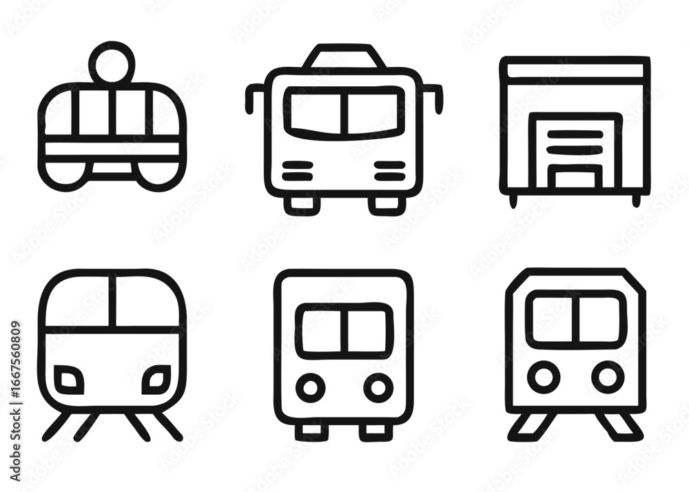 Poster comprehensive public transportation symbol collection featuring adjustable line weights and multiple