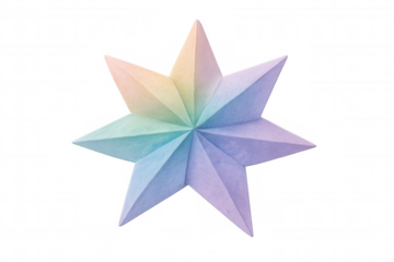 Pastel rainbow gradient paper star with eight points, positioned against transparent backdrop