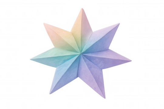Pastel rainbow gradient paper star with eight points, positioned against transparent backdrop - Powered by Adobe