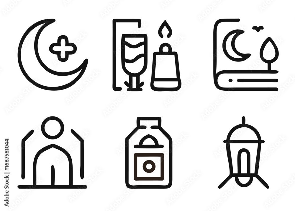 Poster a comprehensive collection of ramadan themed icons featuring adjustable line weights and a vibrant c