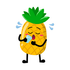 Cute Hand Drawn Thirsty Pineapple drinking water