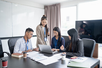 Business asian People Meeting Design Ideas collaboration Professional team brainstorming  for project  working together colleagues investor Group asian employees talking in boardroom