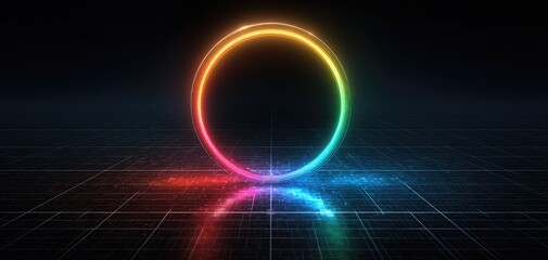 Glowing rainbow ring on grid