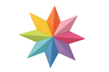 Obraz premium Rainbow star glowing with eight sharp points, spreading colorful light against transparent surface, generating joyful visual energy