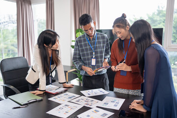 Asian business woman Brainstorm meeting pplication Designers mobile app interface Creative digital...