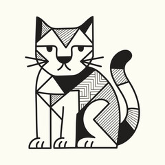 Geometric Black and White Cat – Minimal Abstract Animal Illustration