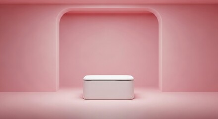 Minimalist pink product display with modern podium for elegant presentation
