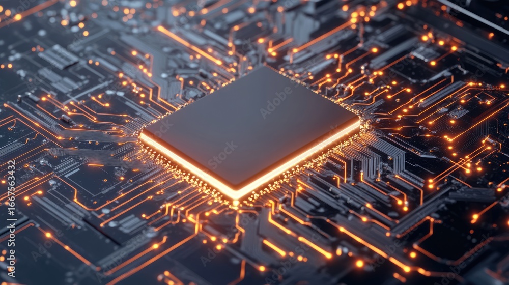 Aufkleber a close-up view of a modern microprocessor on a circuit board, showcasing intricate details and glow