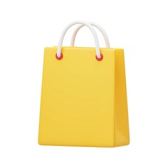 Bright yellow shopping bag with white handles for purchases and retail concepts
