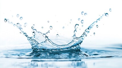 A crystal-clear splash of water captured in a moment of beauty, showcasing the elegance of nature and the dynamic movement of liquid. Perfect for environmental themes.