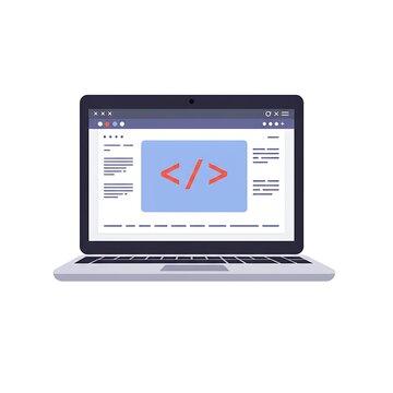 Modern laptop displaying coding symbols for software development and website design projects