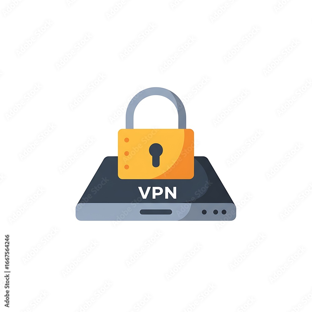 Poster secure vpn connection represented by a padlock on a device, ensuring online safety and privacy