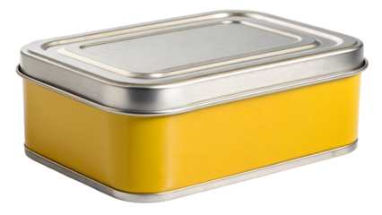 Yellow Rectangular Metal Storage Tin Box with Silver Lid for Tea Coffee Snacks