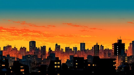 Fototapeta premium Minimal modern city skyline silhouette at dawn with empty wide sky, clean soft morning light, urban horizon, professional background for overlay text and digital design concepts.