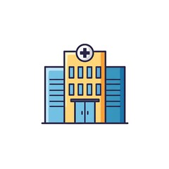 Modern hospital building icon with cross symbol, representing healthcare and medical services
