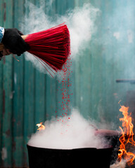 red dye of incense at the incense village in hanoi, vietnam