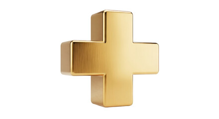 Fototapeta premium Golden plus sign symbol in three dimensions isolated on transparent background