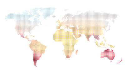 A world map with a gradient of pastel colors, illustrating a possible temperature or climate pattern across different regions.