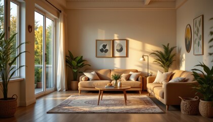 Fototapeta premium Bright Living Room Interior with Natural Light