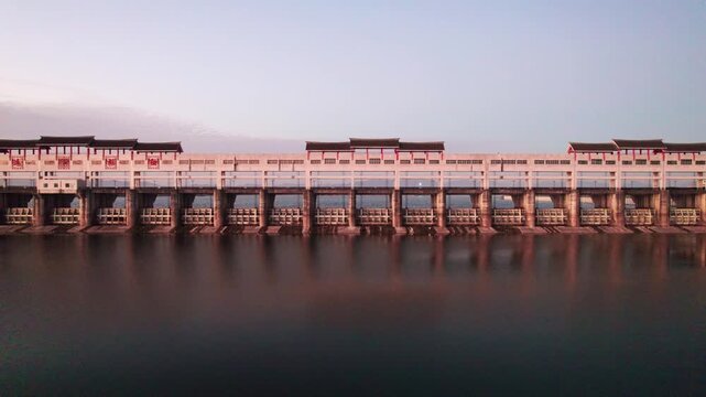 Aerial photography of the Qingyuan Hub Water Conservancy Project on the Beijiang River in Guangdong during the dry season