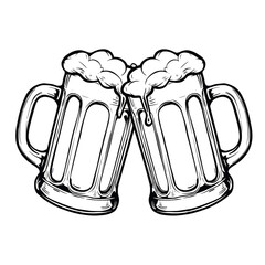 Clinking Beer Mugs Vector – Cheers Celebration Icon with Foam